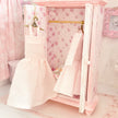 Chantallena White Bed Linens Pink Roses Decoupaged Wardrobe with Shabby Pink Dresses-1:12 Scale | Lillian’s Garden |Chantallena