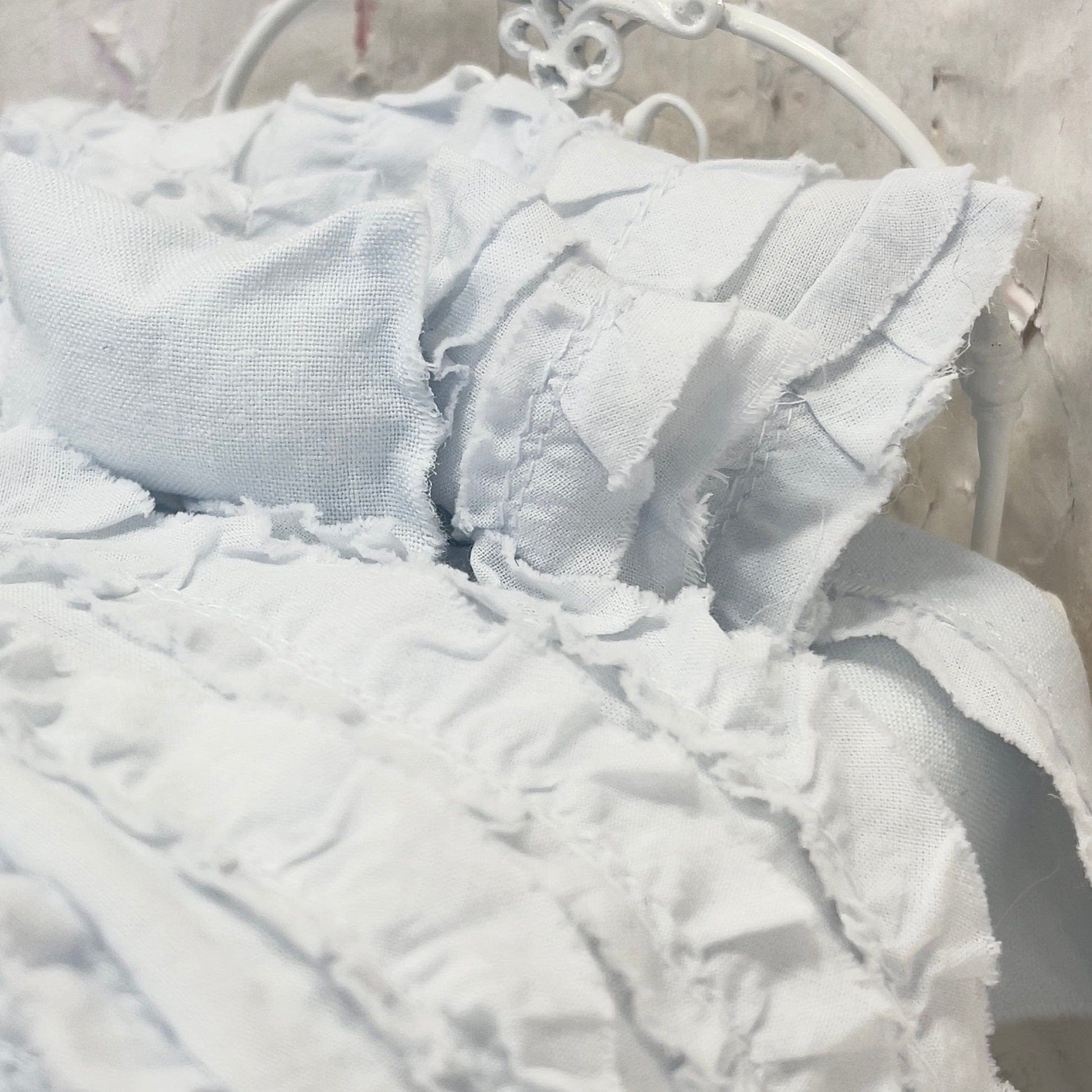 Chantallena White Bed Linens Ruffled Romance | Shabby Blue Distressed Ruffled Cotton Bedding Set  | Belle