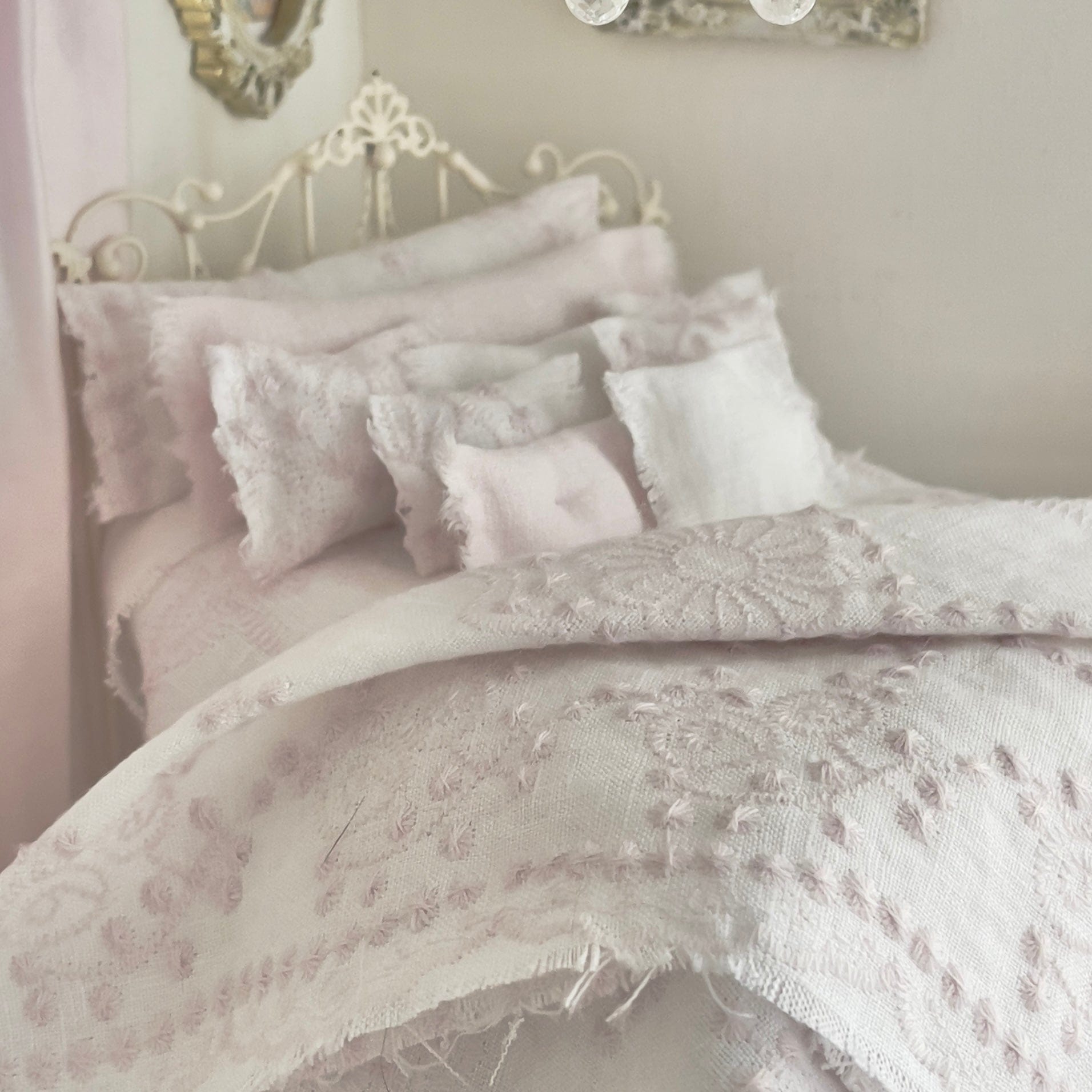 Chantallena White Bed Linens Tattered Romance | White Linen with Pink Embroidery Set | Eva
