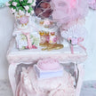 Chantallena White Bed Linens Toile in Pink -Vanity Set with Stool| Wooden Pink Distressed-1:12 Scale| Painted Petals Furniture |Chantallena