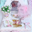 Chantallena White Bed Linens Toile in Pink -Vanity Set with Stool| Wooden Pink Distressed-1:12 Scale| Painted Petals Furniture |Chantallena