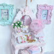 Chantallena White Bed Linens Toile in Pink -Vanity Set with Stool| Wooden Pink Distressed-1:12 Scale| Painted Petals Furniture |Chantallena