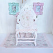 Chantallena White Bed Linens Toile in Pink -Vanity Set with Stool| Wooden Pink Distressed-1:12 Scale| Painted Petals Furniture |Chantallena