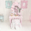 Chantallena White Bed Linens Vanity Set with Stool| Wooden Pink Distressed| Pink Château | Painted Petals Furniture