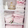Chantallena White Bed Linens White Decoupaged Hutch with Shabby Linens-1:12 Scale |Painted Petals Furniture |Chantallena