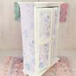 Chantallena White Bed Linens White Shabby Decoupaged Hutch with Blue Linens-1:12 Scale |Painted Petals Furniture |Chantallena