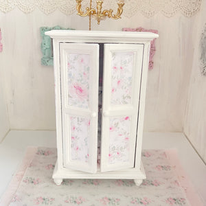 Chantallena White Bed Linens Wooden Shabby White Distressed Armoire with Linens-1:12 Scale |Painted Petals Furniture |Chantallena