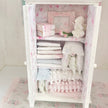 Chantallena White Bed Linens Wooden Shabby White Distressed Armoire with Linens-1:12 Scale |Painted Petals Furniture |Chantallena