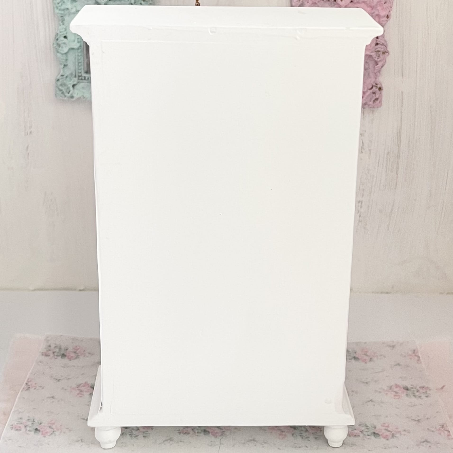 Chantallena White Bed Linens Wooden Shabby White Distressed Armoire with Linens-1:12 Scale |Painted Petals Furniture |Chantallena