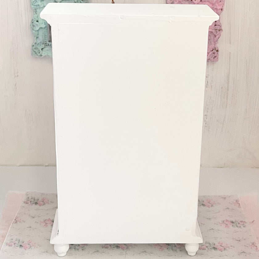Chantallena White Bed Linens Wooden Shabby White Distressed Armoire with Linens-1:12 Scale |Painted Petals Furniture |Chantallena