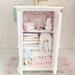 Chantallena White Bed Linens Wooden Shabby White Distressed Armoire with Linens-1:12 Scale |Painted Petals Furniture |Chantallena