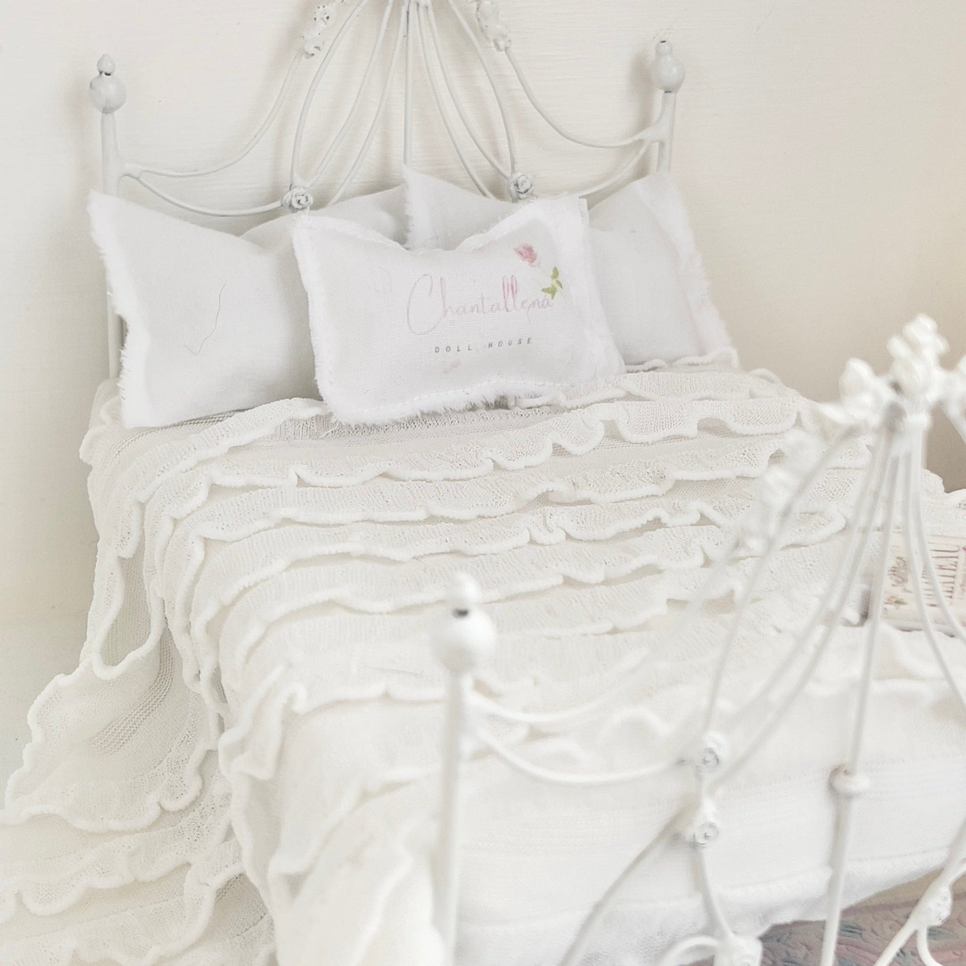 CHANTALLENA White Ruffled Knit Throw |  Romantic Poly Knit Petite Ruffled Cascading Throw|At Home with Lena Marie