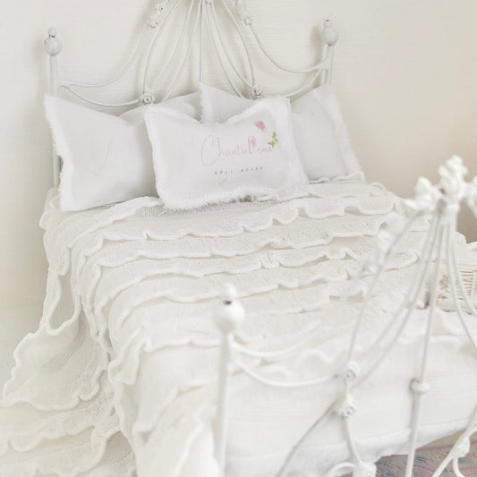 CHANTALLENA White Ruffled Knit Throw |  Romantic Poly Knit Petite Ruffled Cascading Throw|At Home with Lena Marie