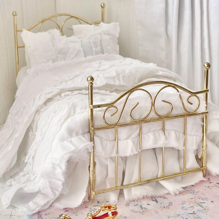 Etsy 1:12 Scale Brass Metal Dressed Dollhouse Double Bed, White Cotton Ruffled Bedding, Romantic Dollhouse Miniature Furniture Decor