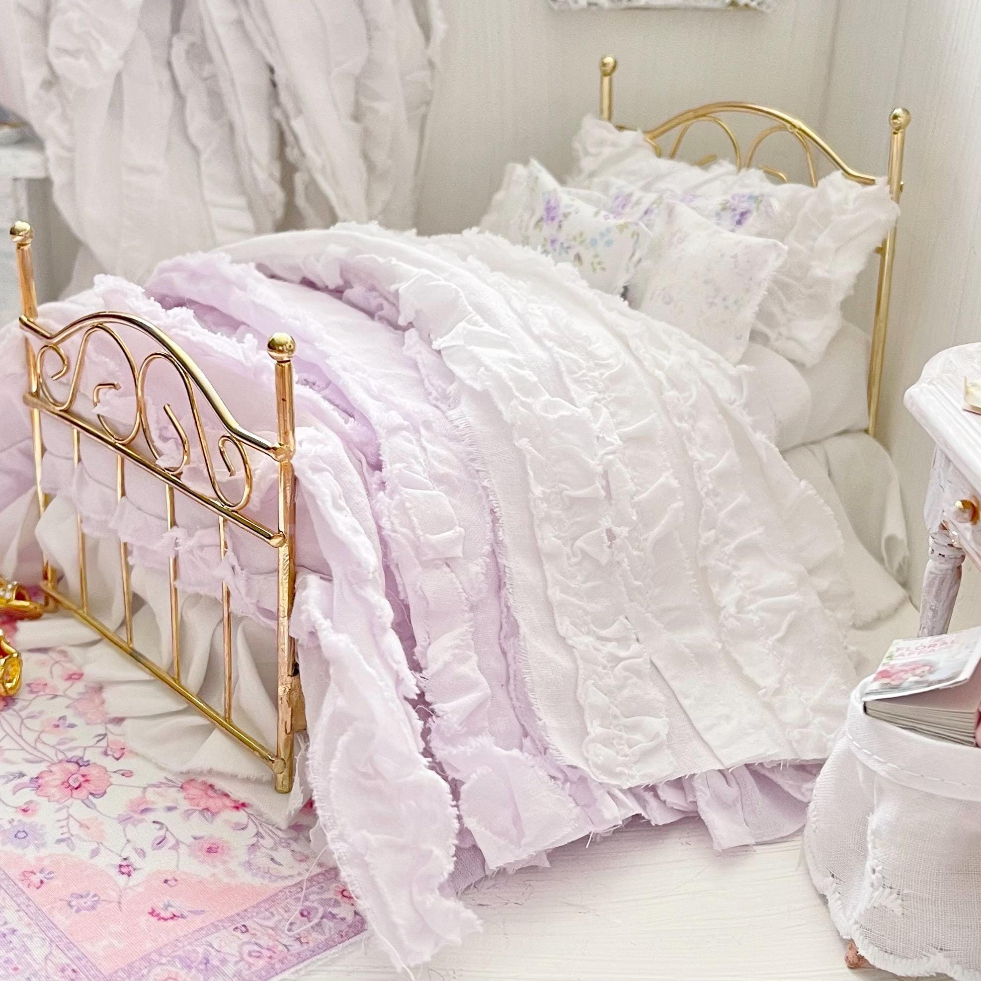 Etsy 1:12 Scale Brass Metal Dressed Dollhouse Single Bed-Violet Rose| Iron and Petals| Chantallena