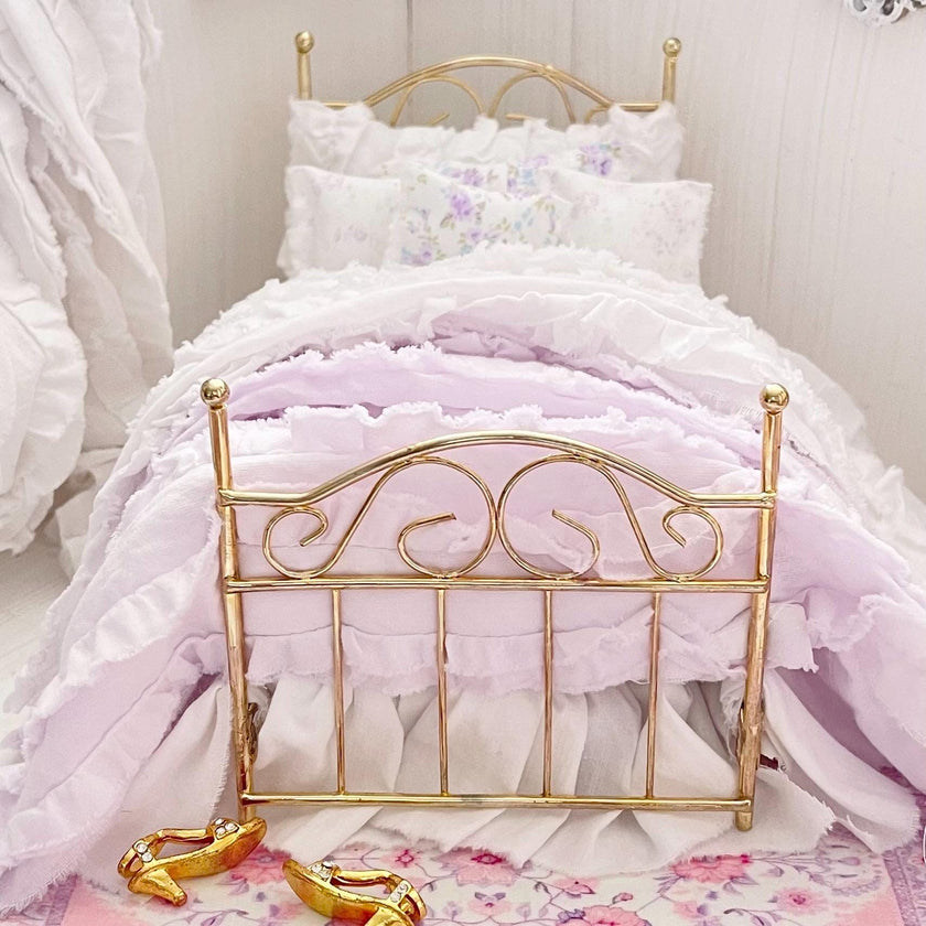 Etsy 1:12 Scale Brass Metal Dressed Dollhouse Single Bed-Violet Rose| Iron and Petals| Chantallena