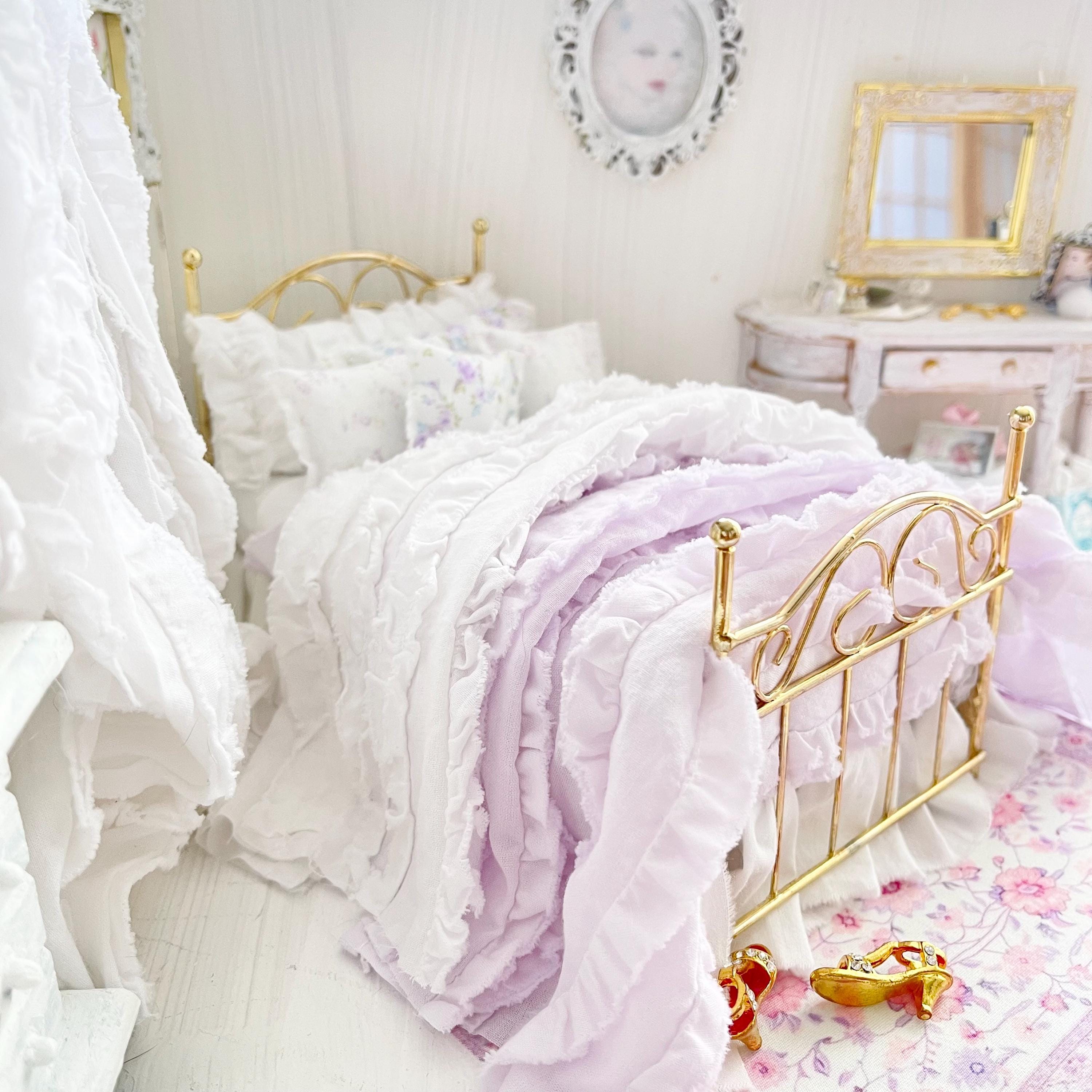 Etsy 1:12 Scale Brass Metal Dressed Dollhouse Single Bed-Violet Rose| Iron and Petals| Chantallena