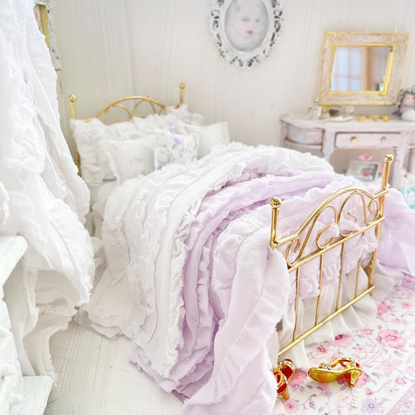 Etsy 1:12 Scale Brass Metal Dressed Dollhouse Single Bed-Violet Rose| Iron and Petals| Chantallena