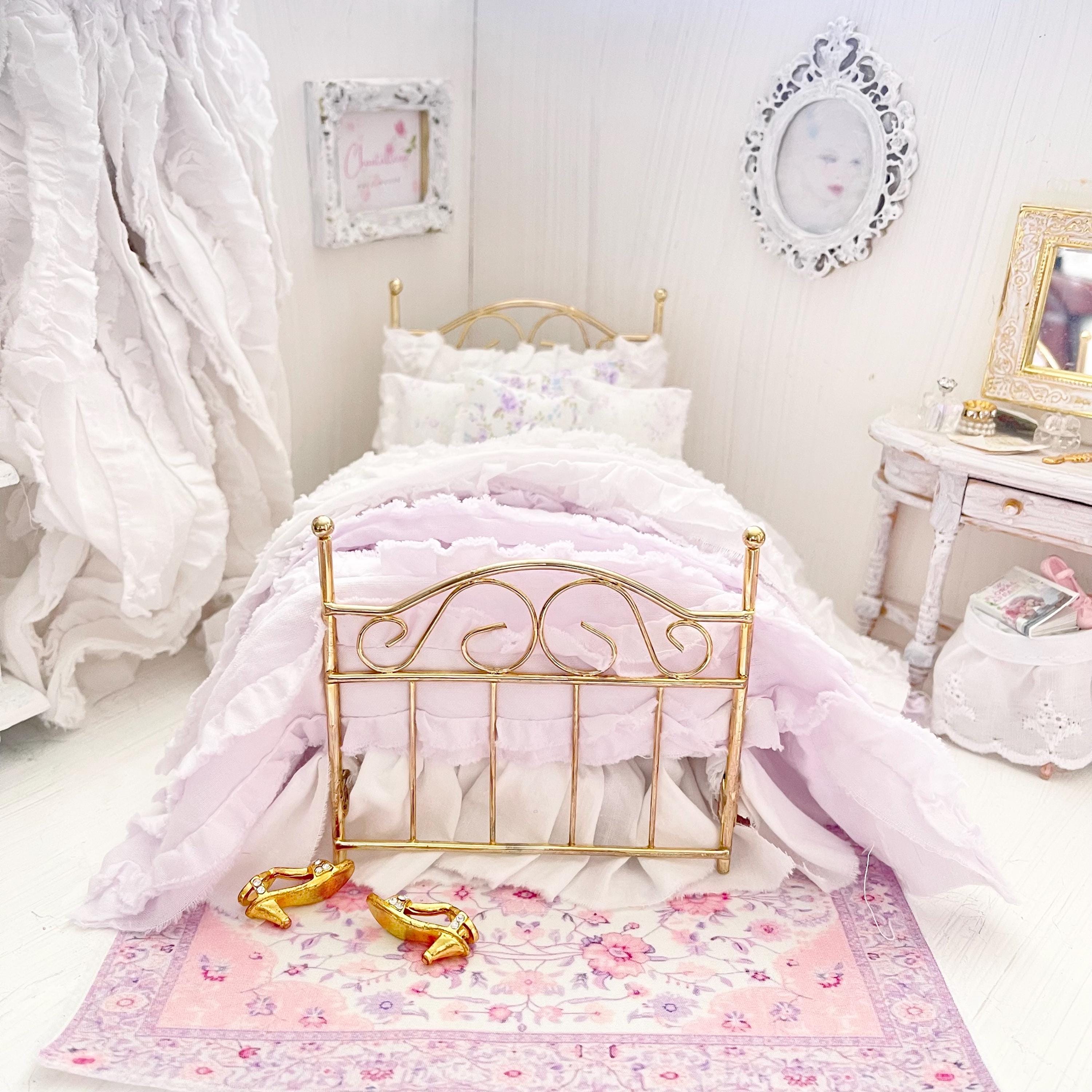 Etsy 1:12 Scale Brass Metal Dressed Dollhouse Single Bed-Violet Rose| Iron and Petals| Chantallena