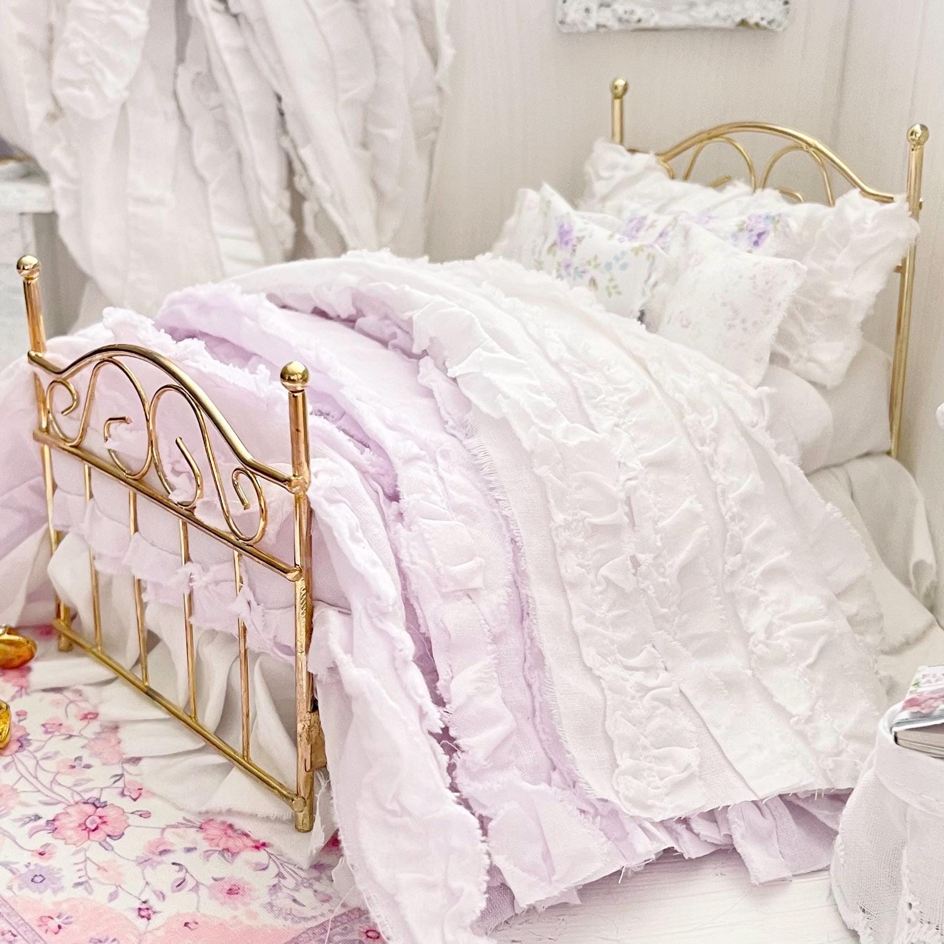 Etsy 1:12 Scale Brass Metal Dressed Dollhouse Single Bed-Violet Rose| Iron and Petals| Chantallena
