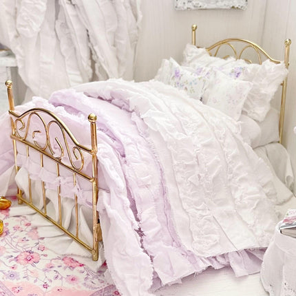 Etsy 1:12 Scale Brass Metal Dressed Dollhouse Single Bed-Violet Rose| Iron and Petals| Chantallena