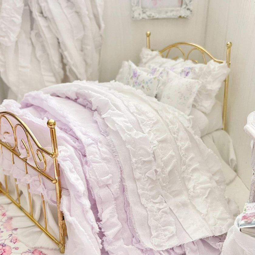 Etsy 1:12 Scale Brass Metal Dressed Dollhouse Single Bed-Violet Rose| Iron and Petals| Chantallena