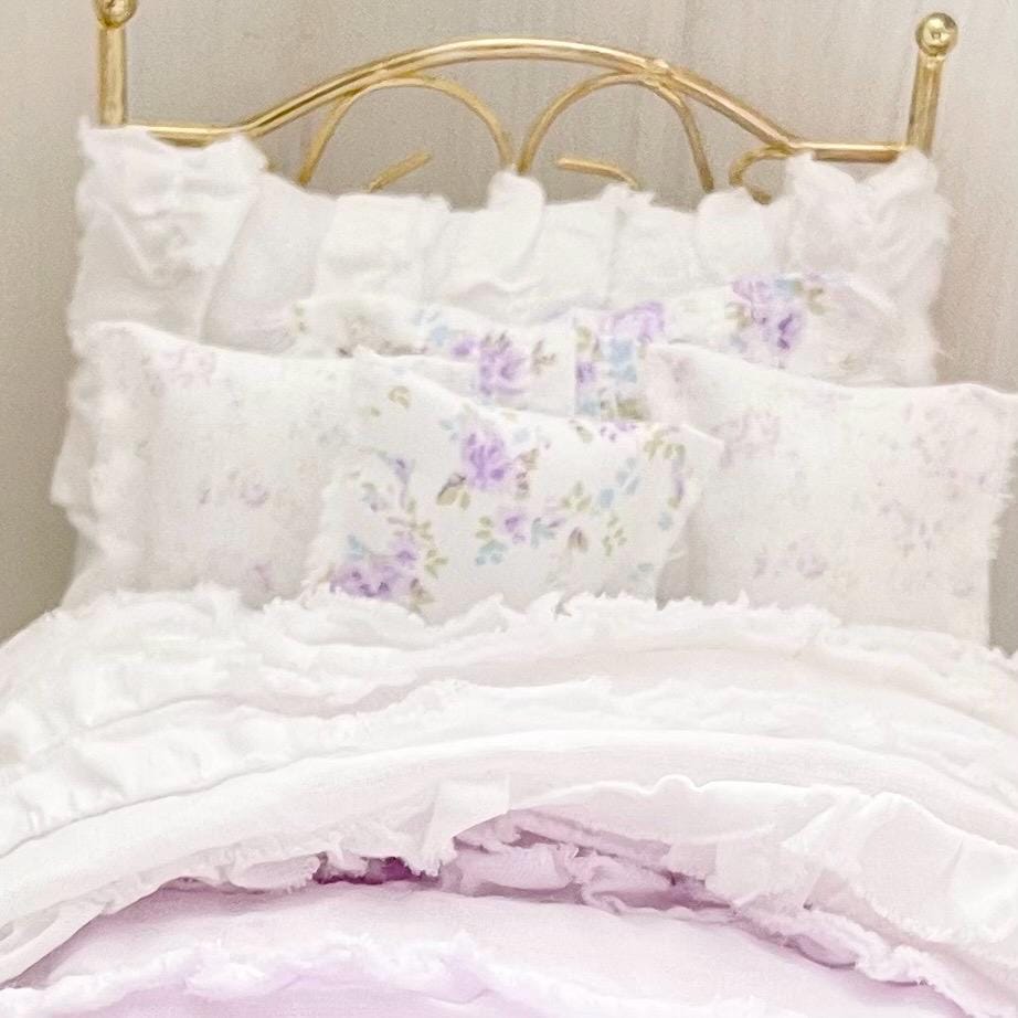 Etsy 1:12 Scale Brass Metal Dressed Dollhouse Single Bed-Violet Rose| Iron and Petals| Chantallena