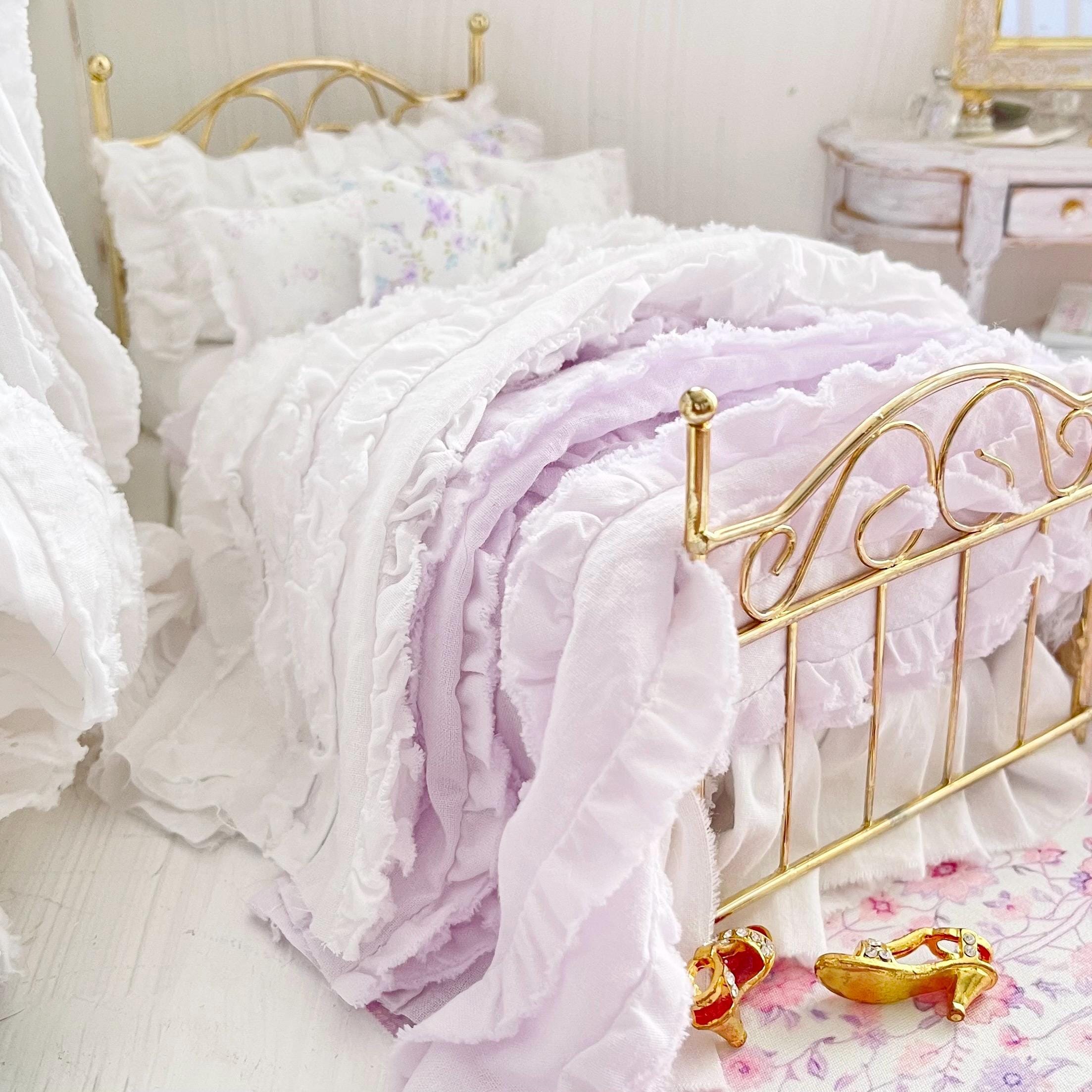 Etsy 1:12 Scale Brass Metal Dressed Dollhouse Single Bed-Violet Rose| Iron and Petals| Chantallena