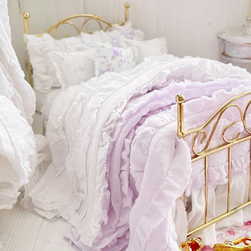 Etsy 1:12 Scale Brass Metal Dressed Dollhouse Single Bed-Violet Rose| Iron and Petals| Chantallena
