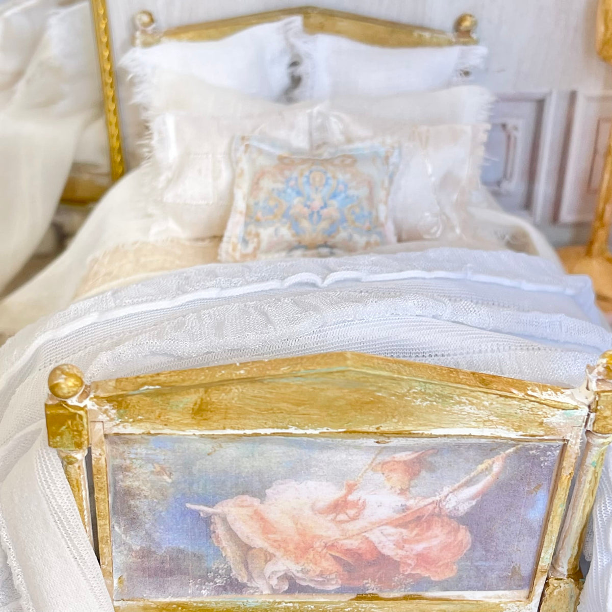 Etsy 1:12 Scale- Decoupaged Dressed Dollhouse Bed- Swing|Parisian Dreams| Letters from Paris