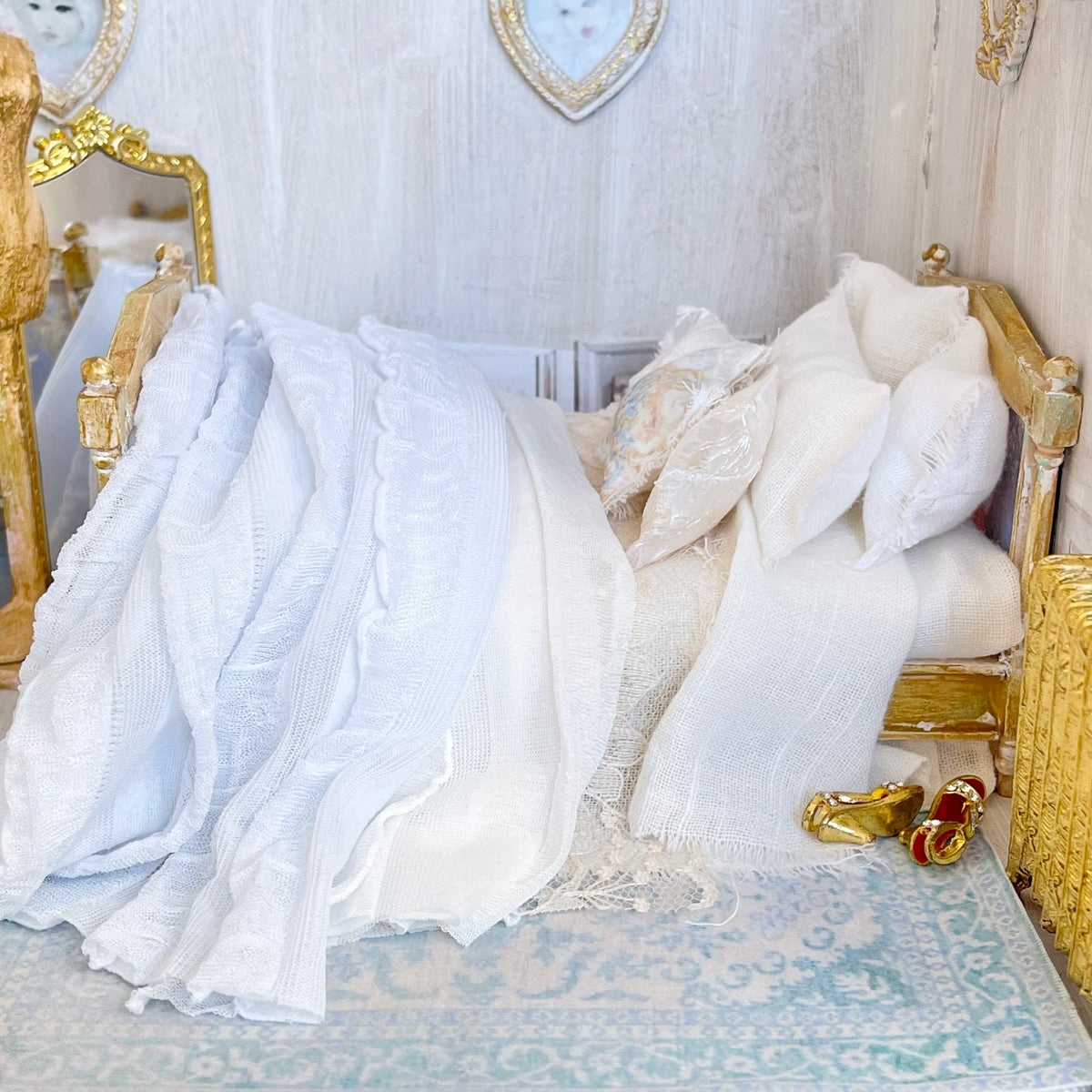 Etsy 1:12 Scale- Decoupaged Dressed Dollhouse Bed- Swing|Parisian Dreams| Letters from Paris