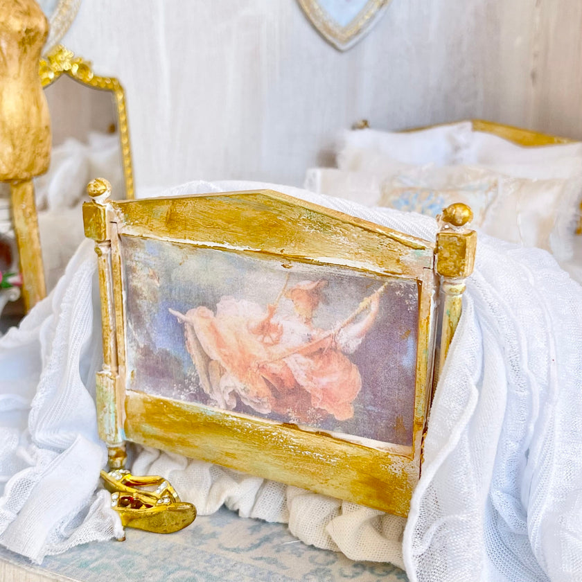 Etsy 1:12 Scale- Decoupaged Dressed Dollhouse Bed- Swing|Parisian Dreams| Letters from Paris