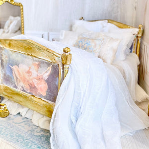 Etsy 1:12 Scale- Decoupaged Dressed Dollhouse Bed- Swing|Parisian Dreams| Letters from Paris