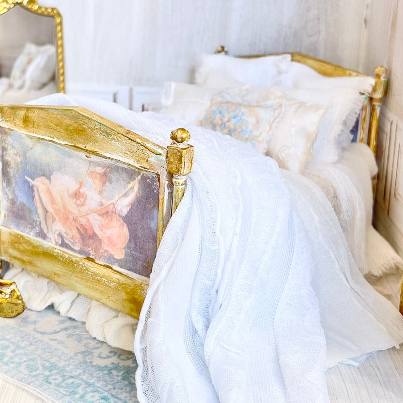 Etsy 1:12 Scale- Decoupaged Dressed Dollhouse Bed- Swing|Parisian Dreams| Letters from Paris