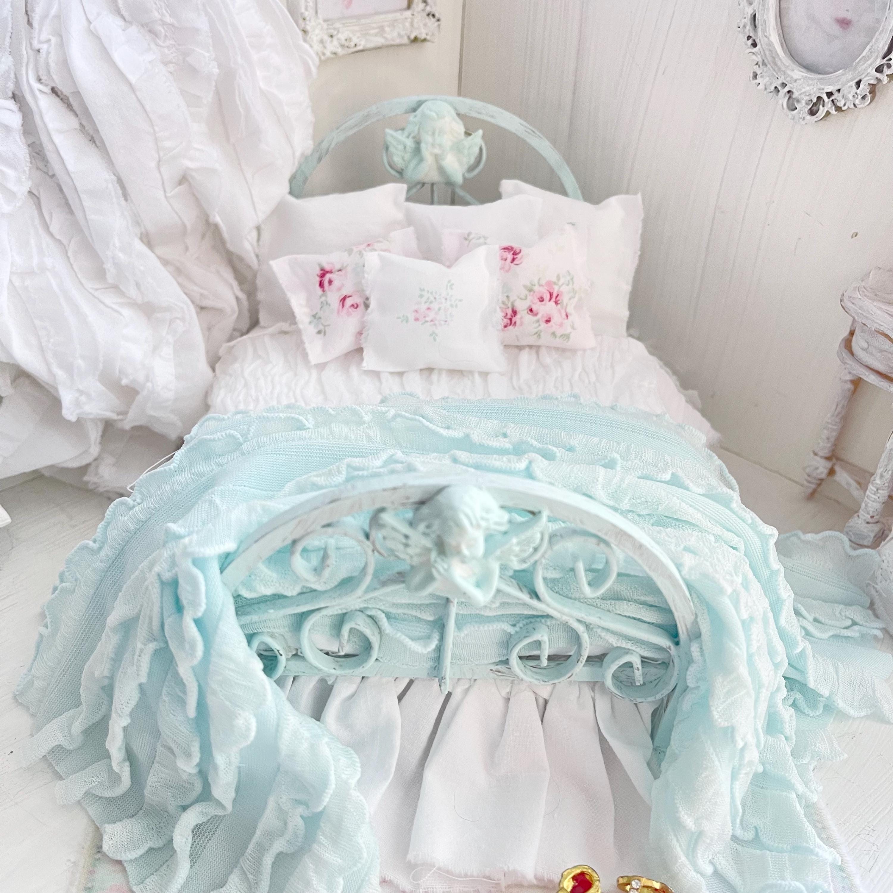 Etsy 1:12 Scale Distressed Mint Painted Metal Dressed Dollhouse Double Bed|Iron and Metal | Chantallena