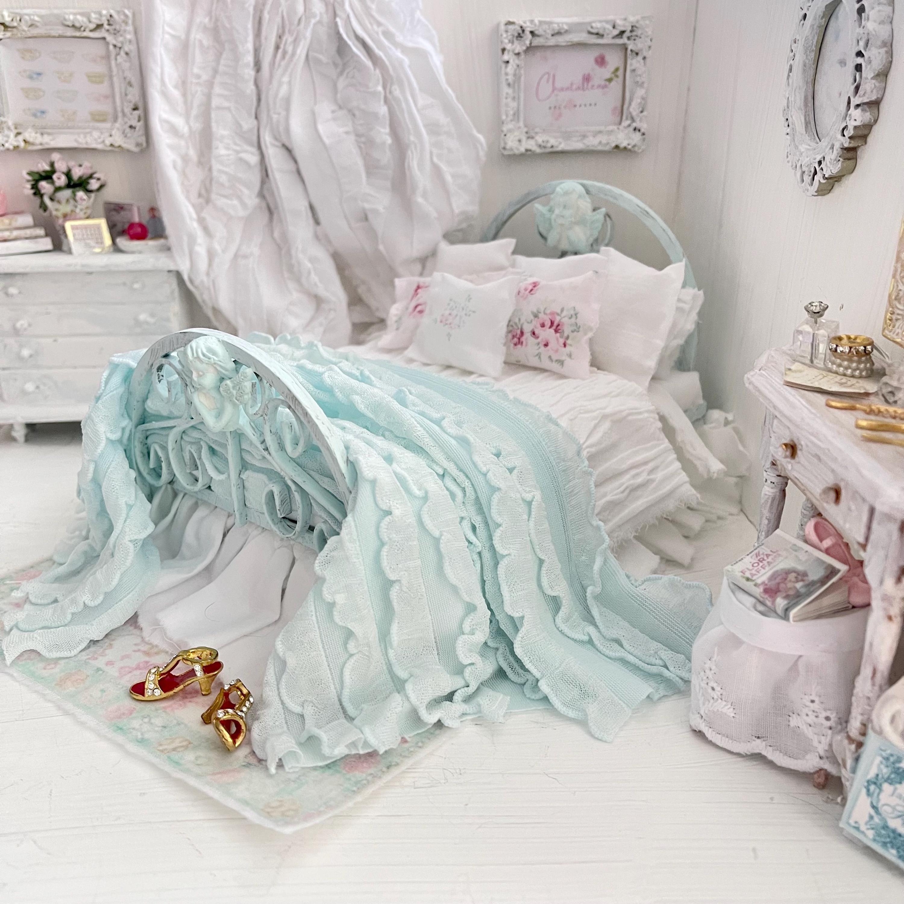 Etsy 1:12 Scale Distressed Mint Painted Metal Dressed Dollhouse Double Bed|Iron and Metal | Chantallena