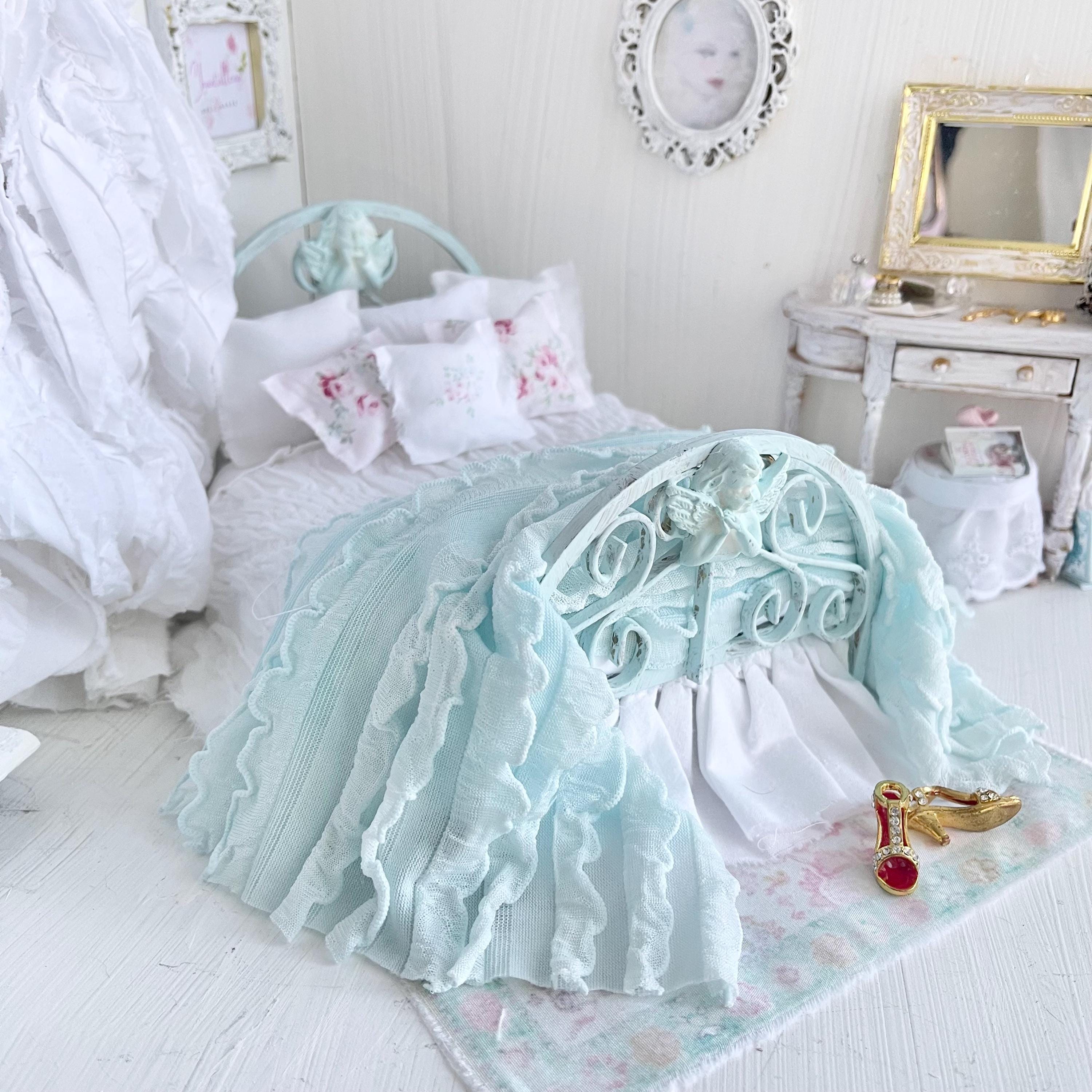 Etsy 1:12 Scale Distressed Mint Painted Metal Dressed Dollhouse Double Bed|Iron and Metal | Chantallena