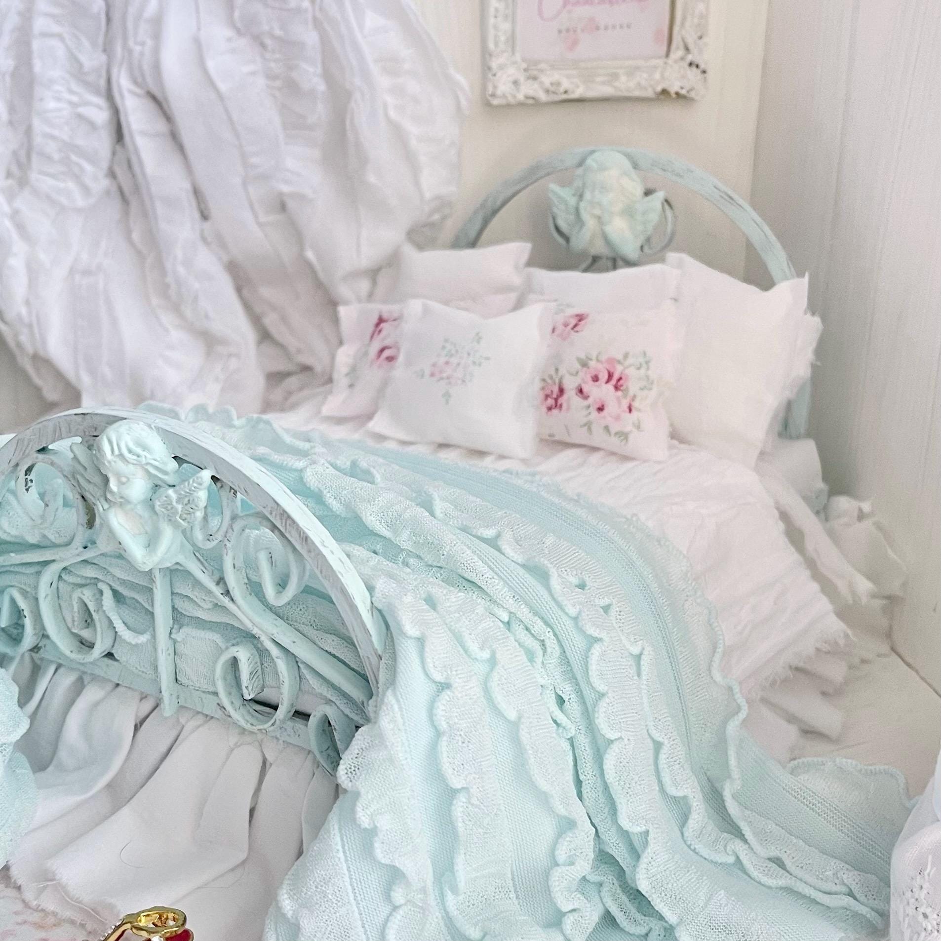 Etsy 1:12 Scale Distressed Mint Painted Metal Dressed Dollhouse Double Bed|Iron and Metal | Chantallena