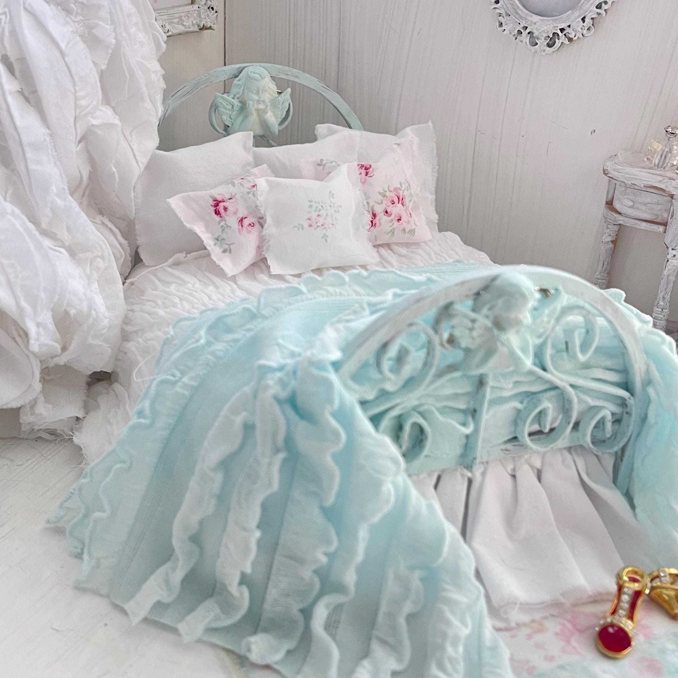 Etsy 1:12 Scale Distressed Mint Painted Metal Dressed Dollhouse Double Bed|Iron and Metal | Chantallena