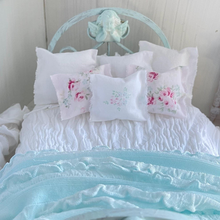 Etsy 1:12 Scale Distressed Mint Painted Metal Dressed Dollhouse Double Bed|Iron and Metal | Chantallena