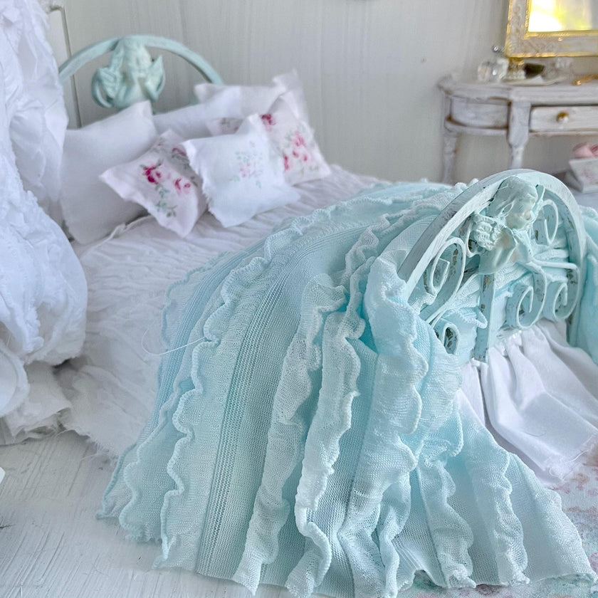 Etsy 1:12 Scale Distressed Mint Painted Metal Dressed Dollhouse Double Bed|Iron and Metal | Chantallena