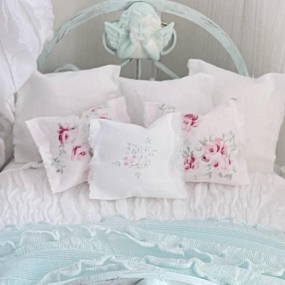 Etsy 1:12 Scale Distressed Mint Painted Metal Dressed Dollhouse Double Bed|Iron and Metal | Chantallena