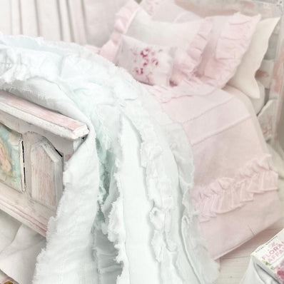 Etsy 1:12 Scale Distressed Painted White and Pink Wood Dressed Decoupaged Dollhouse Bed with Shabby White and Pink Bedding, Romantic Miniatures