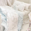 Etsy 1:12 Scale Distressed Painted White Wood Dressed Dollhouse Bed with Shabby White and Blue Ruffled Bedding, Romantic Miniature Furniture