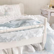 Etsy 1:12 Scale Distressed Painted White Wood Dressed Dollhouse Bed with Shabby White and Blue Ruffled Bedding, Romantic Miniature Furniture