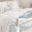 Etsy 1:12 Scale Distressed Painted White Wood Dressed Dollhouse Bed with Shabby White and Blue Ruffled Bedding, Romantic Miniature Furniture