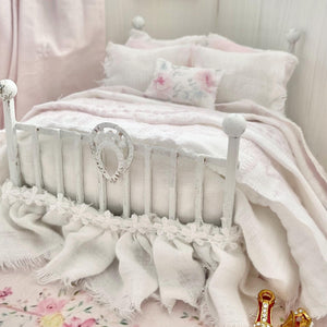 Etsy 1:12 Scale Distressed White Painted Metal Dressed Dollhouse Double Bed- Lyra| Iron and Petals | Chantallena