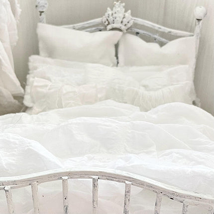Etsy 1:12 Scale Distressed White Painted Metal Dressed Dollhouse Double Bed with White Cotton Bedding, Romantic Miniature Furniture and Decor