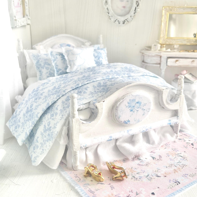 Etsy 1:12 Scale Dressed Dollhouse Bed- Toile and Bows | Decoupaged Romance | Chantallena
