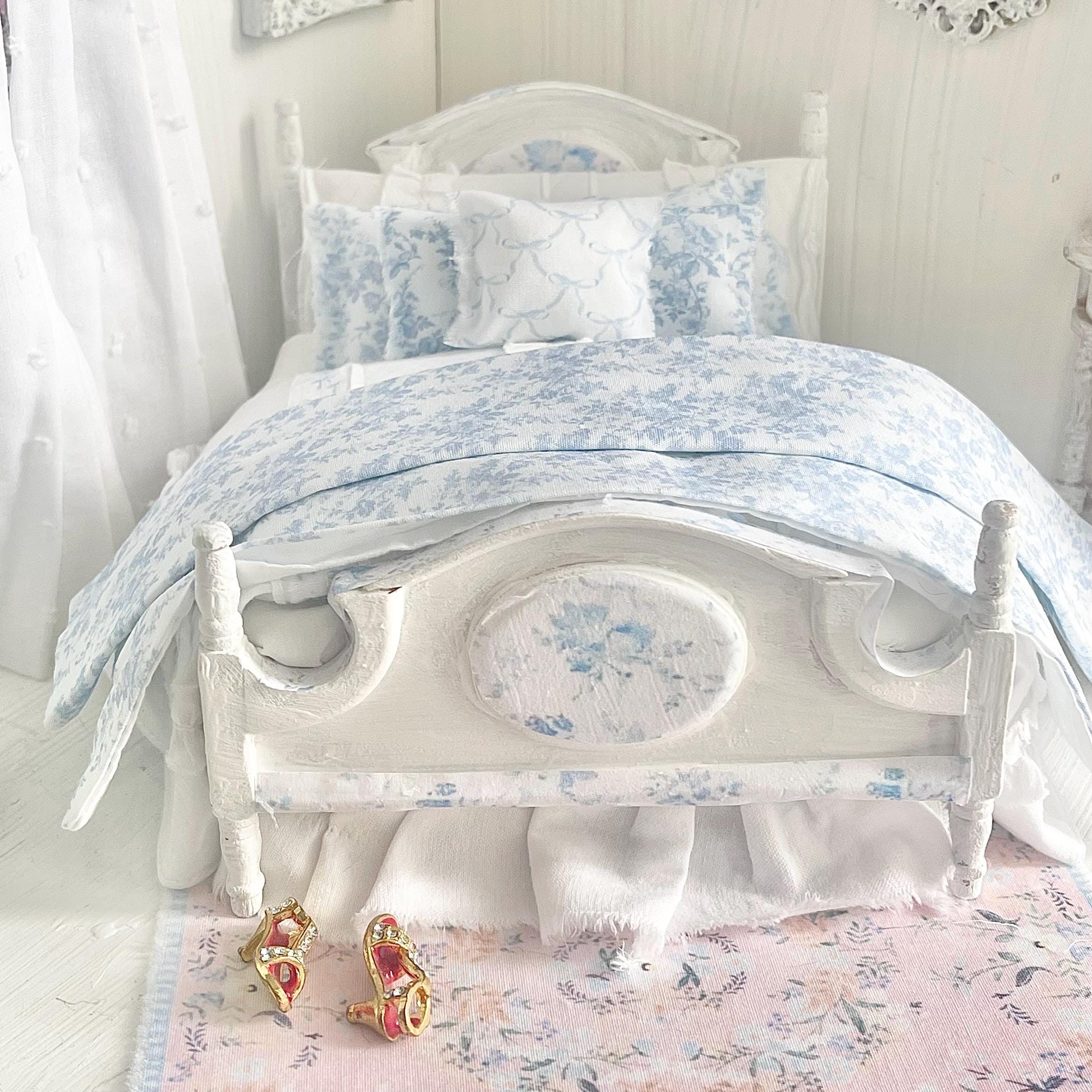 Etsy 1:12 Scale Dressed Dollhouse Bed- Toile and Bows | Decoupaged Romance | Chantallena